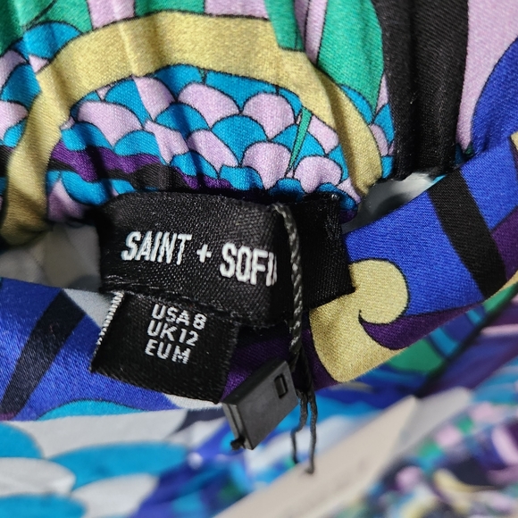 Saint & Sofia Wide Leg Pant, Blue Palm, Size US 8 - Picture 7 of 11